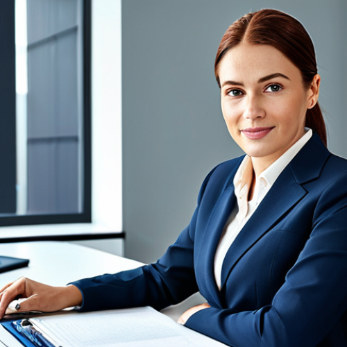 Home 4 Professional Businesswoman**
"A professional businesswoman in a modest business suit, sitting at a desk in a modern office, fully clothed, appropriate attire, safe for work, perfect anatomy, natural proportions, professional photography, high quality."
**