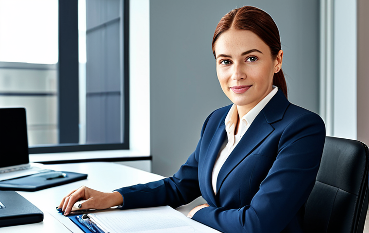 Professional Businesswoman**
"A professional businesswoman in a modest business suit, sitting at a desk in a modern office, fully clothed, appropriate attire, safe for work, perfect anatomy, natural proportions, professional photography, high quality."
**