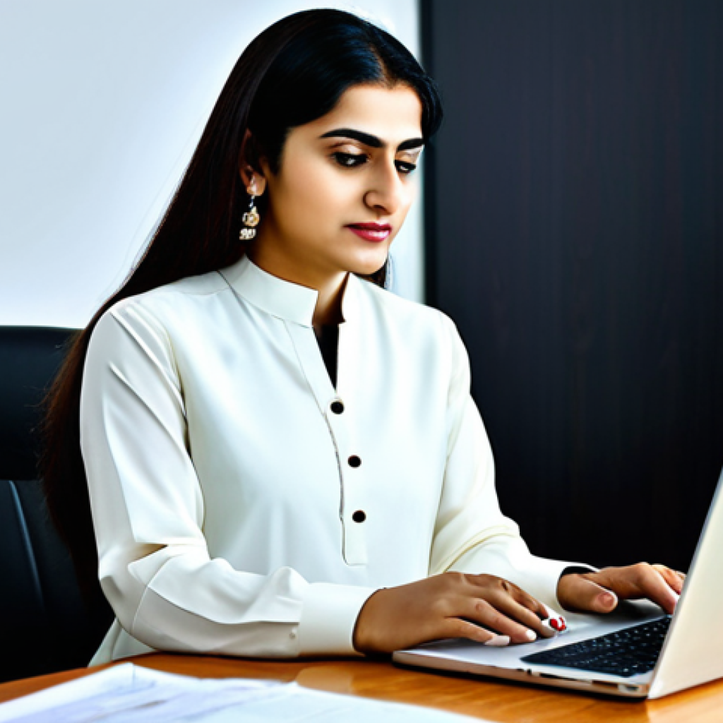 **

"A fully clothed, professional Pakistani businesswoman in a modest shalwar kameez, working on a laptop in a modern Karachi office. Bright, natural lighting. Perfect anatomy, correct proportions, well-formed hands, natural pose. Safe for work, appropriate content, family-friendly, professional photography, high quality."

**