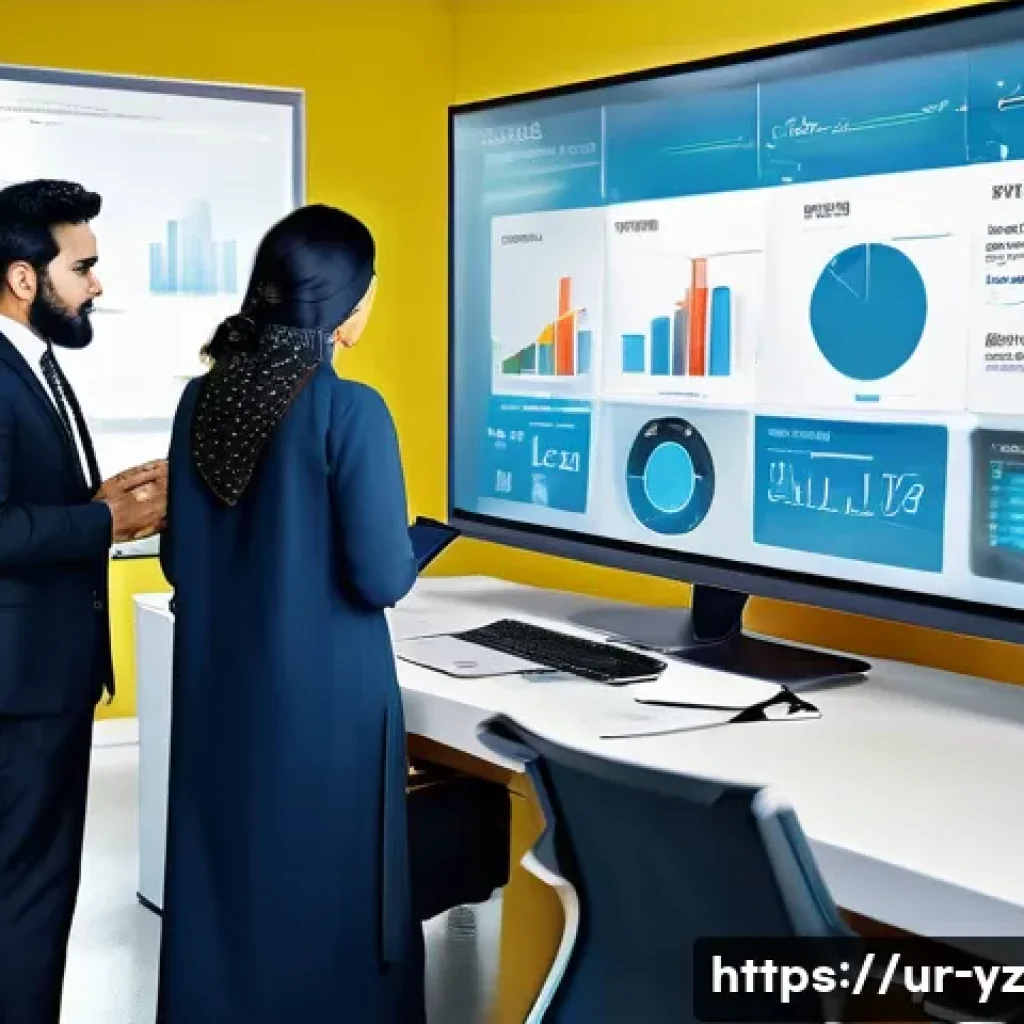 지식 공유 시스템 구축에 필요한 예산 계획 - A modern office environment in Pakistan showing a diverse team of professionals collaborating around...