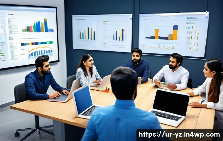 지식 공유를 위한 프로젝트 관리 도구 - A modern office environment depicting a diverse team of Pakistani professionals engaged in a project...