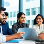 Home 19 지식 공유와 개인의 전문성 개발 - A diverse group of professional adults from South Asia, including men and women dressed in modern bu...