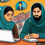 Home 18 지식 공유를 위한 사회적 플랫폼 분석 - A vibrant digital scene showing a diverse group of South Asian scholars and students engaging in an ...