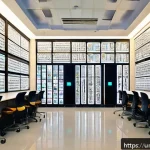 지식 공유 시스템의 요소와 기능 - A modern digital archive room in a prestigious Pakistani university, featuring sleek cloud-based sto...