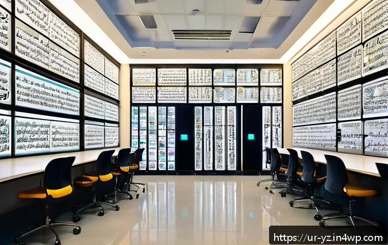 지식 공유 시스템의 요소와 기능 - A modern digital archive room in a prestigious Pakistani university, featuring sleek cloud-based sto...